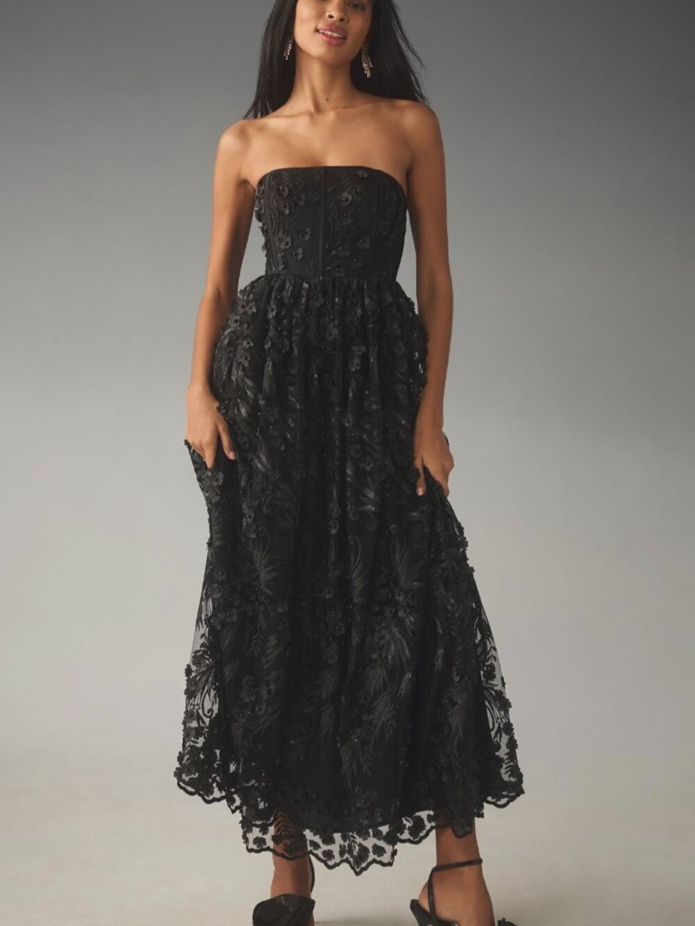 Payal Jain Strapless Lace Maxi Dress, Anthropologie